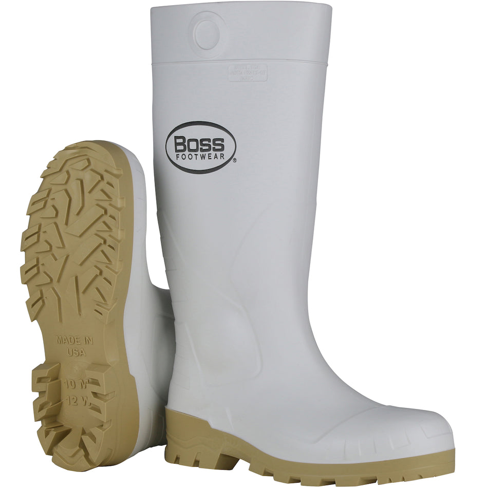 16" White PVC Plain Toe Boot