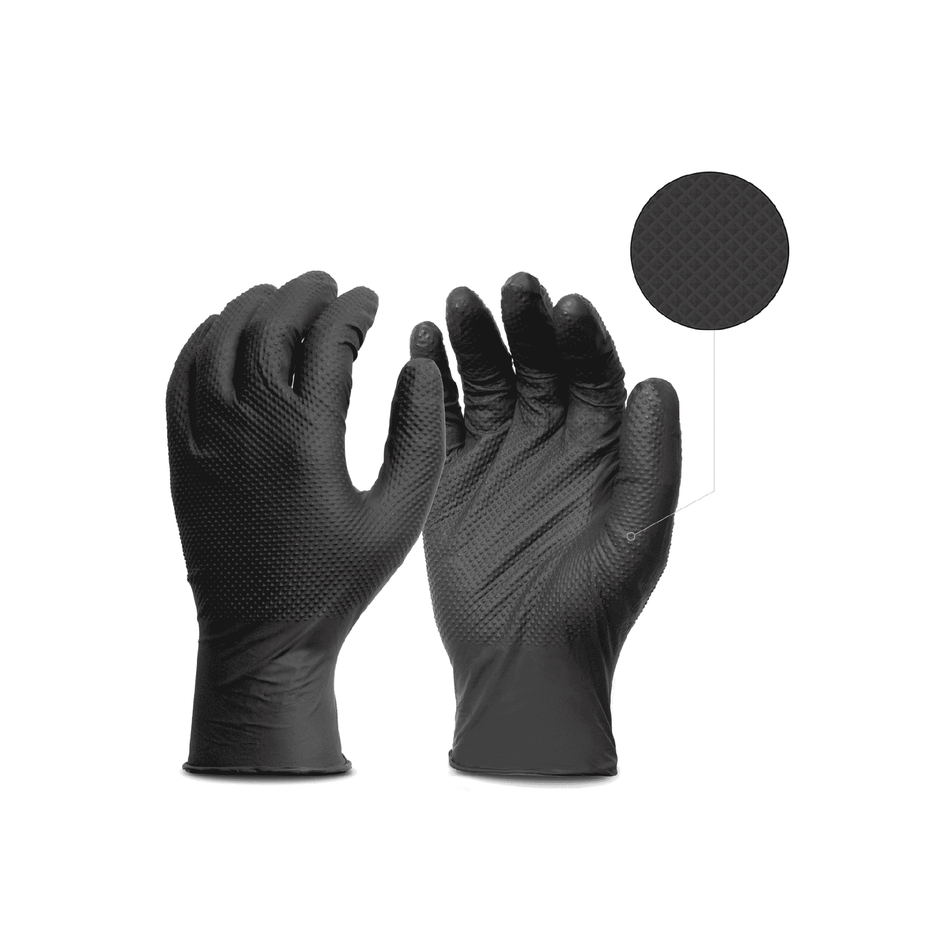 Diamond Grip Gloves – 8 Mil Black Powder-Free Nitrile Disposable Gloves (100/Box)