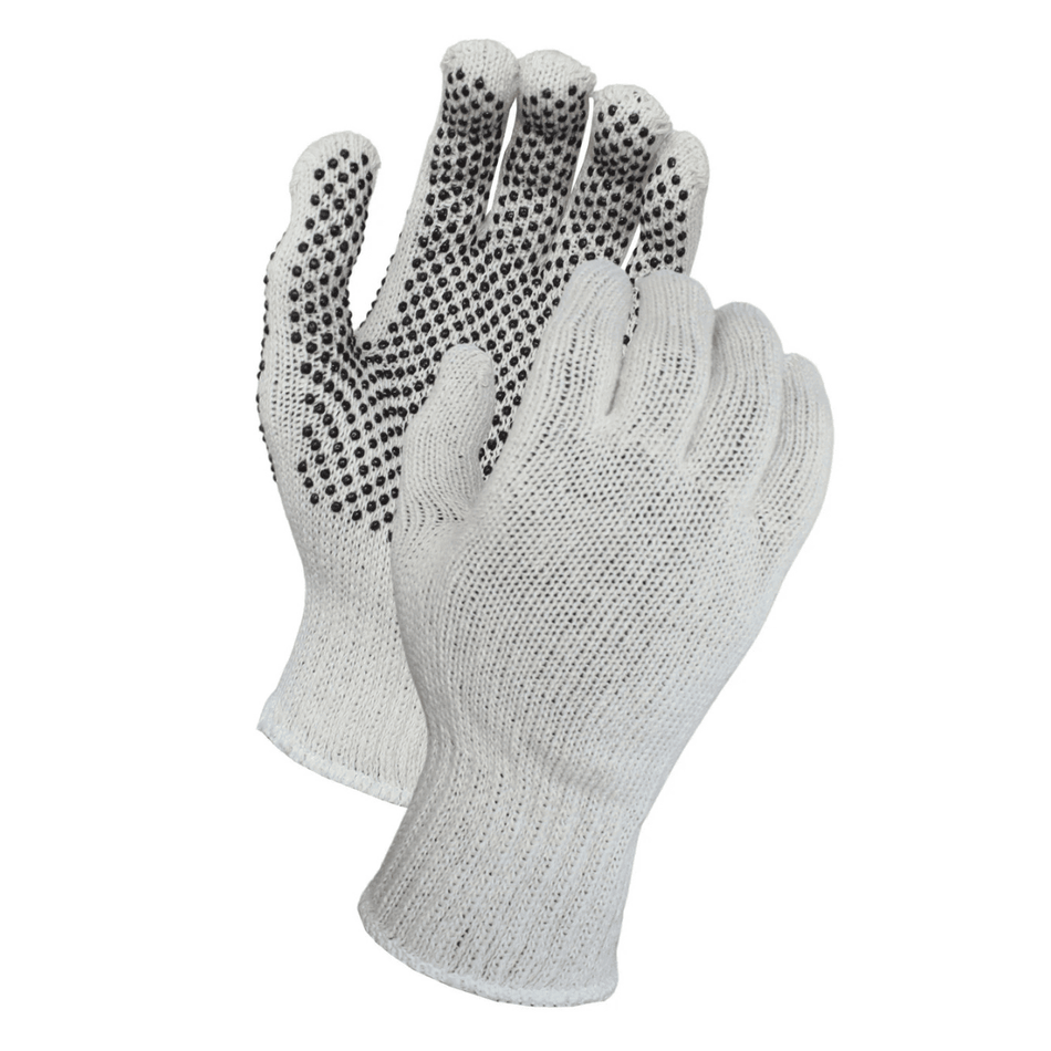 String Knit Dotted Gloves – Medium Weight Cotton/Polyester with One-Sided Black PVC Grip
