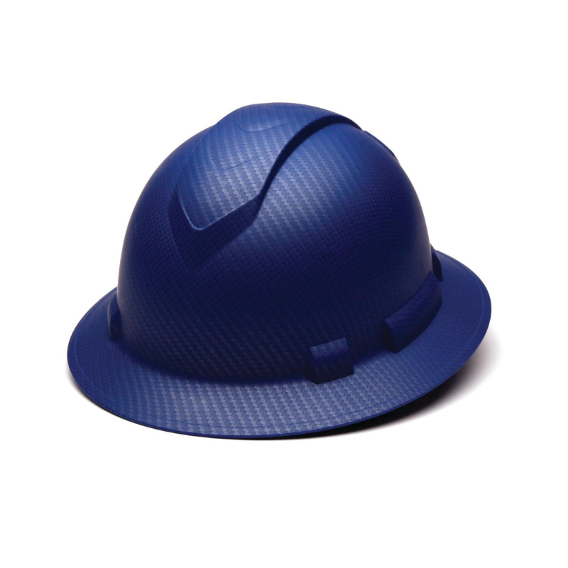 Matte Blue Graphite Pattern Pyramex Ridgeline Full Brim Hard Hat 4-Point Ratchet Suspension