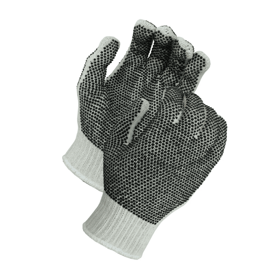 String Knit Dotted Gloves – Medium Weight Cotton/Polyester with Black PVC Grip Men Size