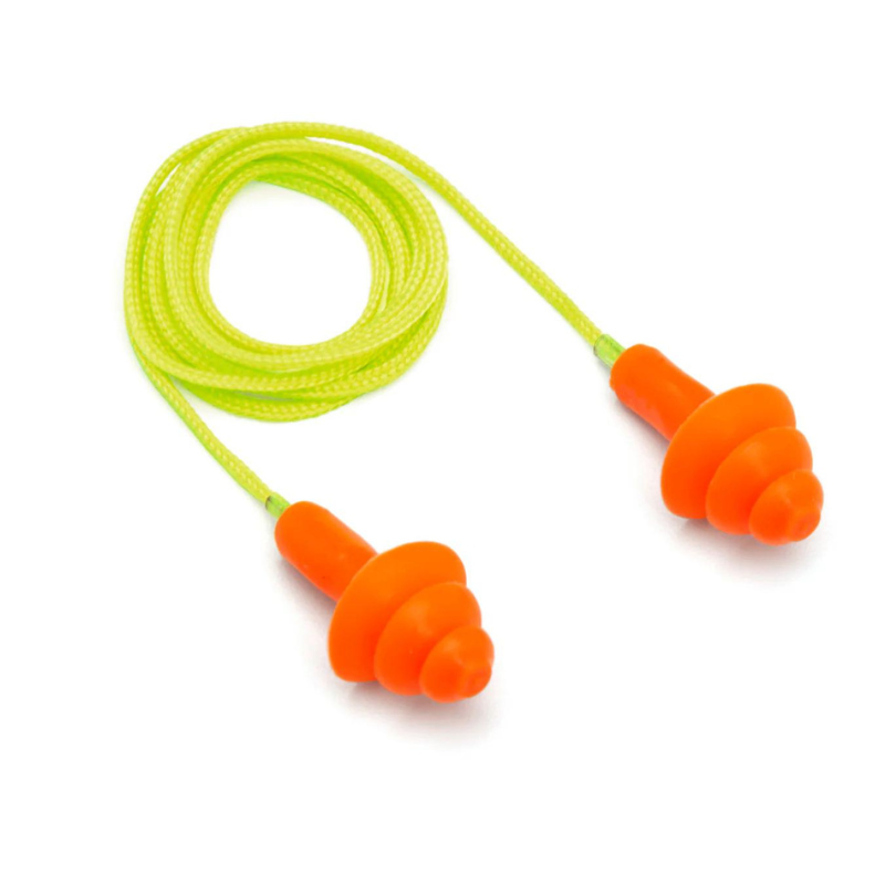 Corded Triple Flange Reuseable Earplug - Blister Card