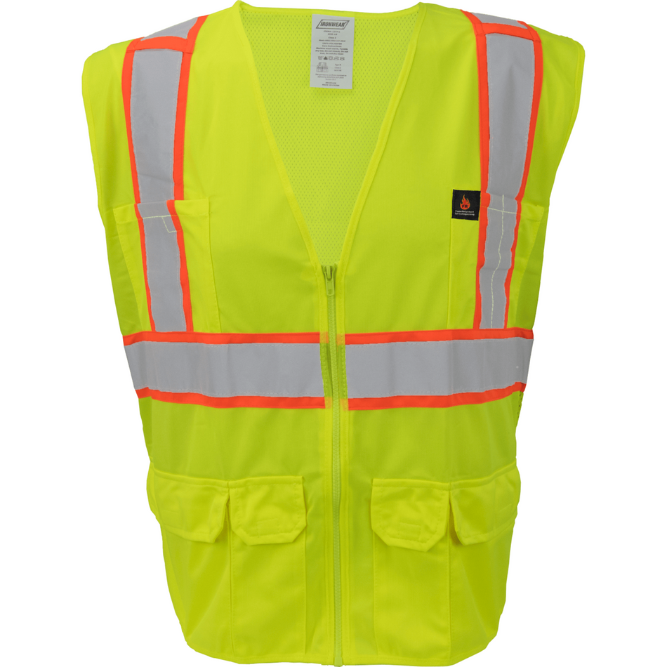 Lime Class 2 Flame Retardant Surveyor Vest with Zipper Front