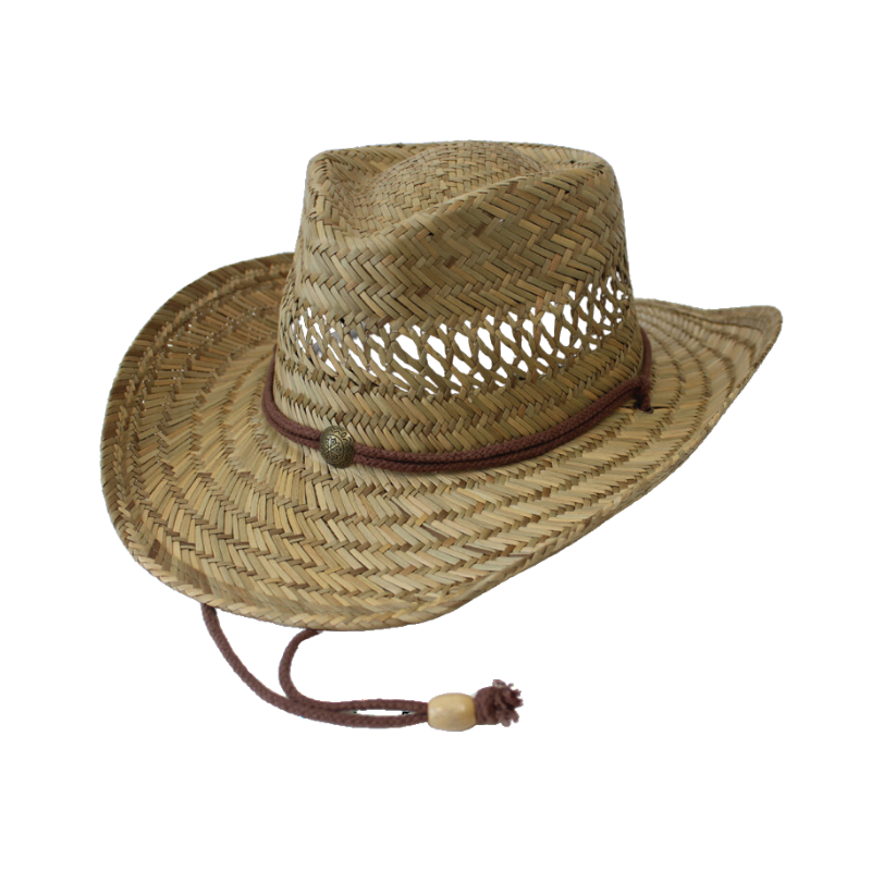Straw Cowboy Hat with Emblem and Chin String
