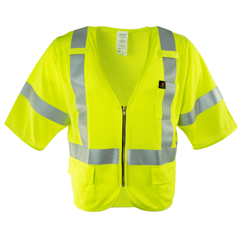 Class 3 Lime Flame Resistant Safety Vest with Sleeves