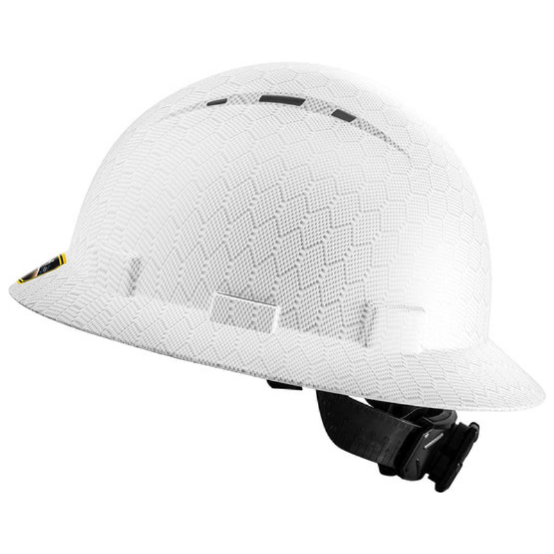 Customizable Safety Hard Hat With Full Brim & Ratchet Suspension - ABS Shell Construction Helmet (White) - View #4