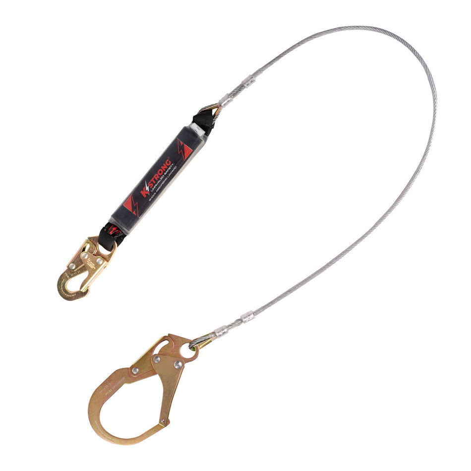 6 ft. Leading Edge (LE) Rated Clear Pack Design shock absorbing coated wire lanyard with snap hook and rebar hook (ANSI)