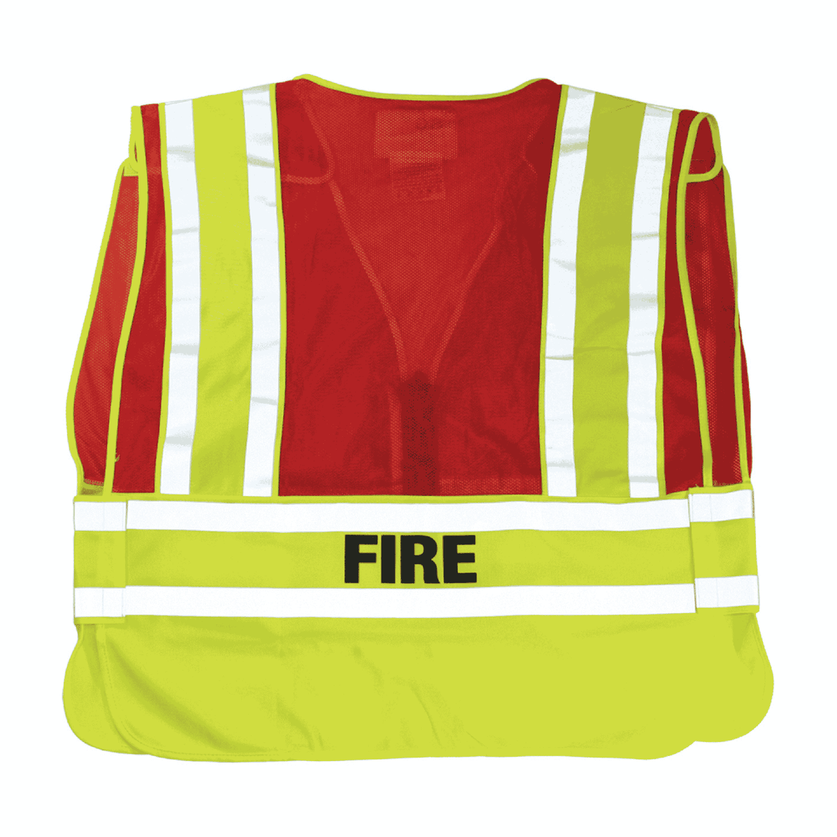 Back side of FIRE safety vest