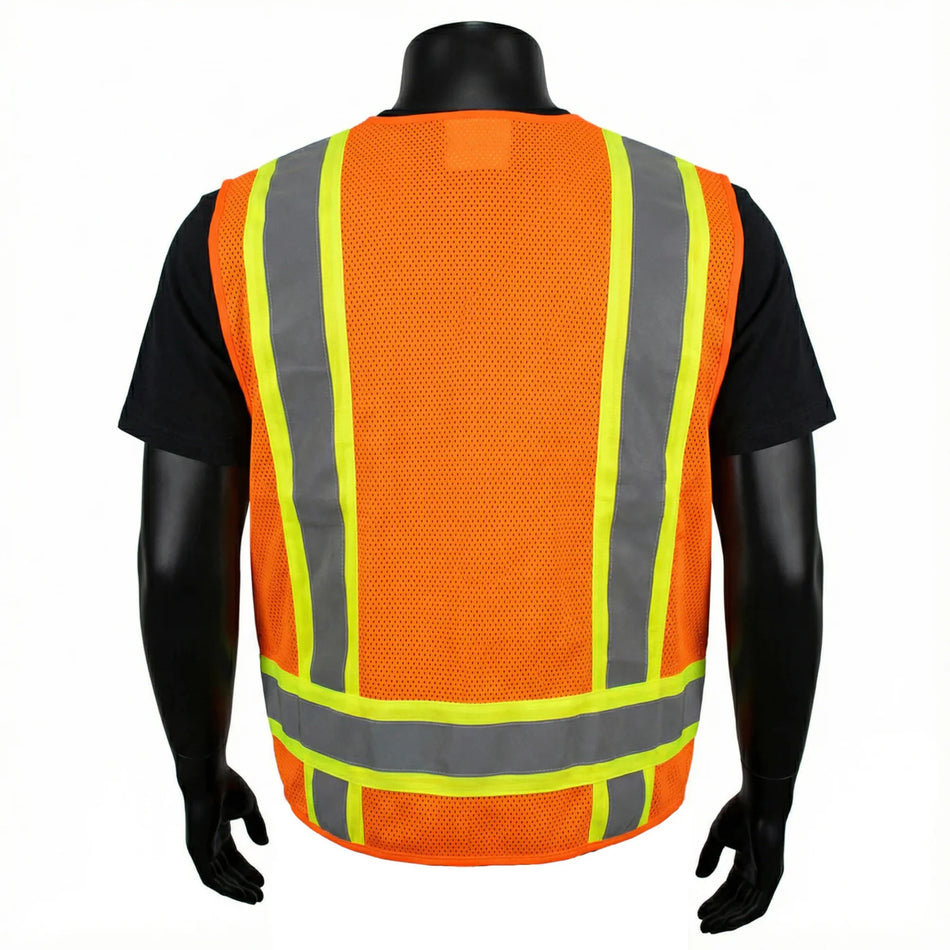 ANSI Type R Class 2 Two-Tone Hi-Viz Orange Surveyors Vest