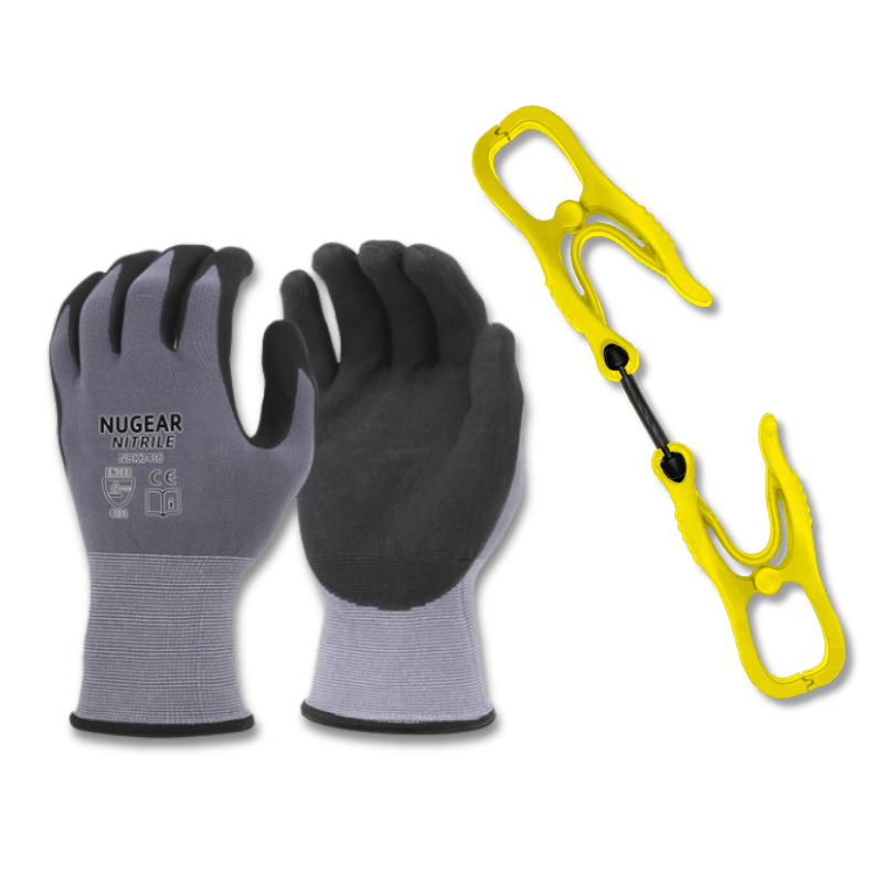 12 Pair Nugear Microfoam Nitrile Gloves and Free Glove Clip