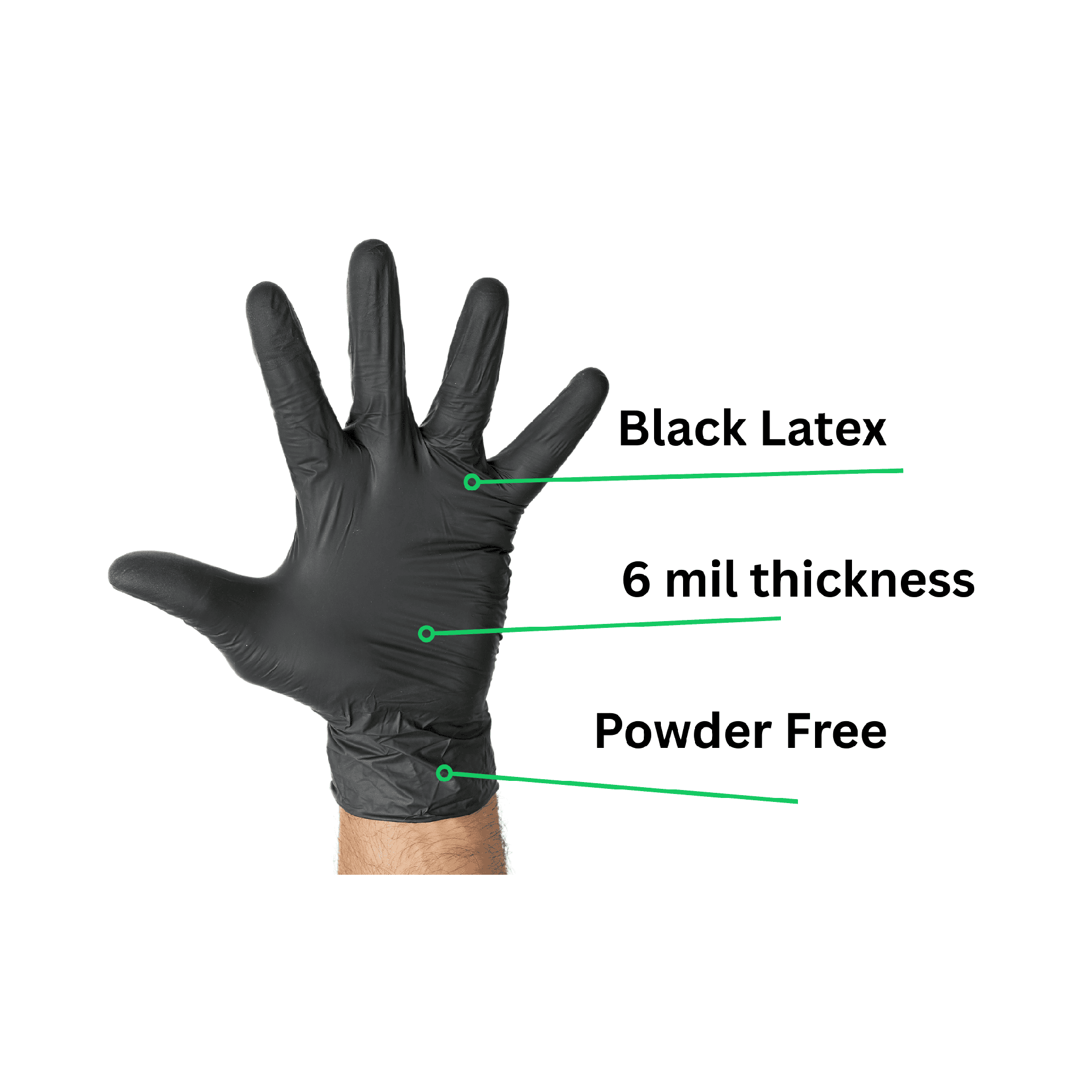 black latex gloves with 6 mil thickness and powder free