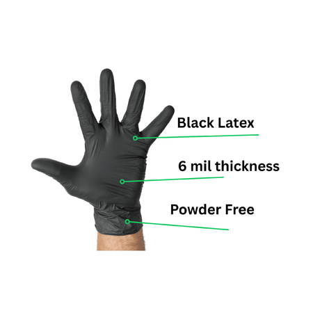 black latex gloves with 6 mil thickness and powder free