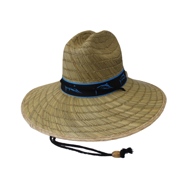 Straw Hat with Blue Marlin Print Band
