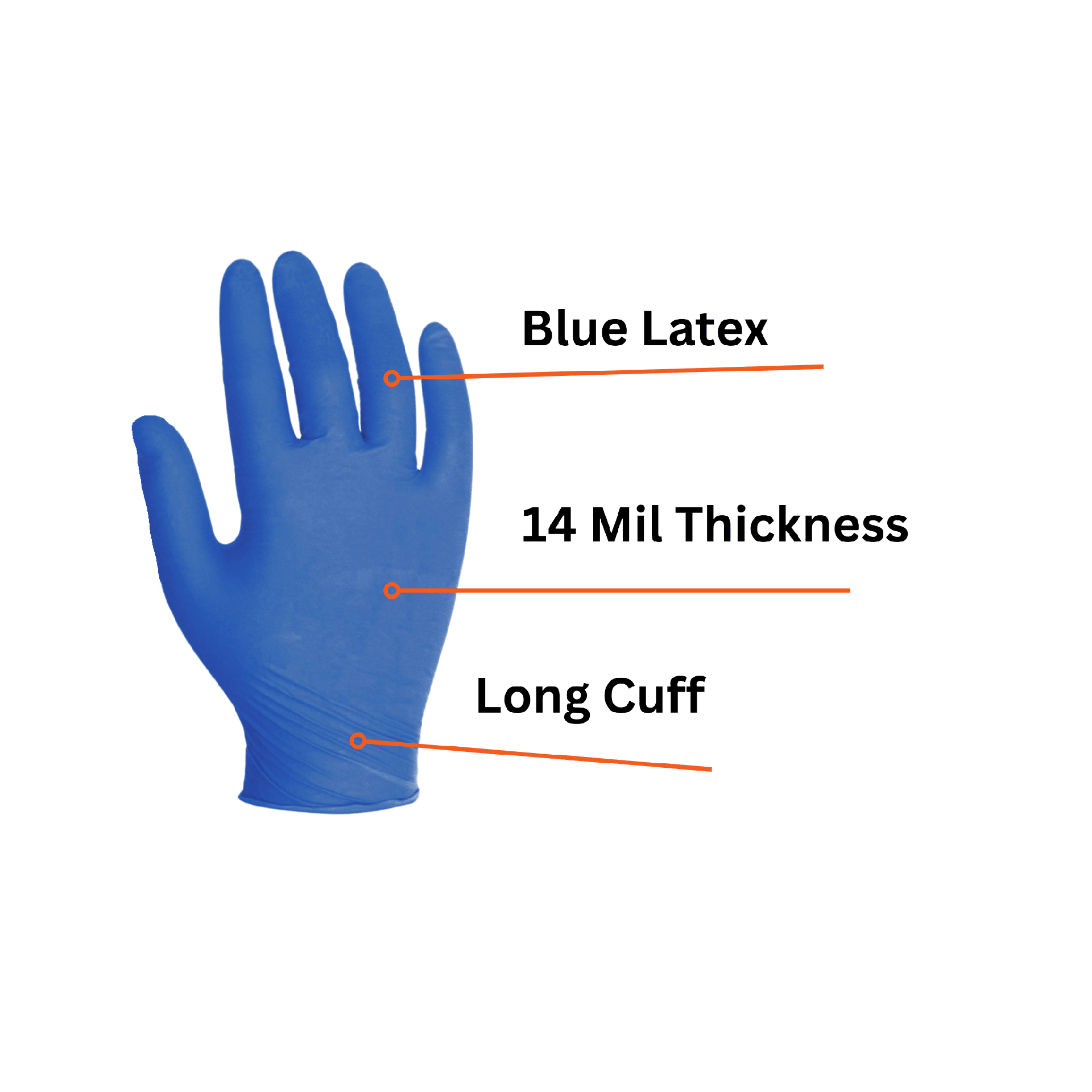Blue latex 14 mil and long cuff gloves