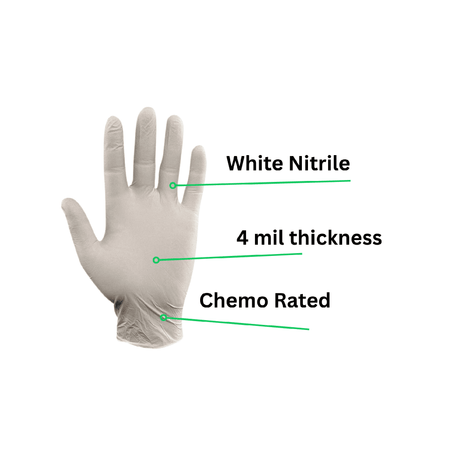 white nitrile gloves with 4 mil thickness and chemo rated