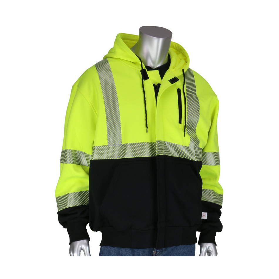 ANSI Type R Class 3 AR/FR Full Zip Hooded Sweatshirt with Black Bottom