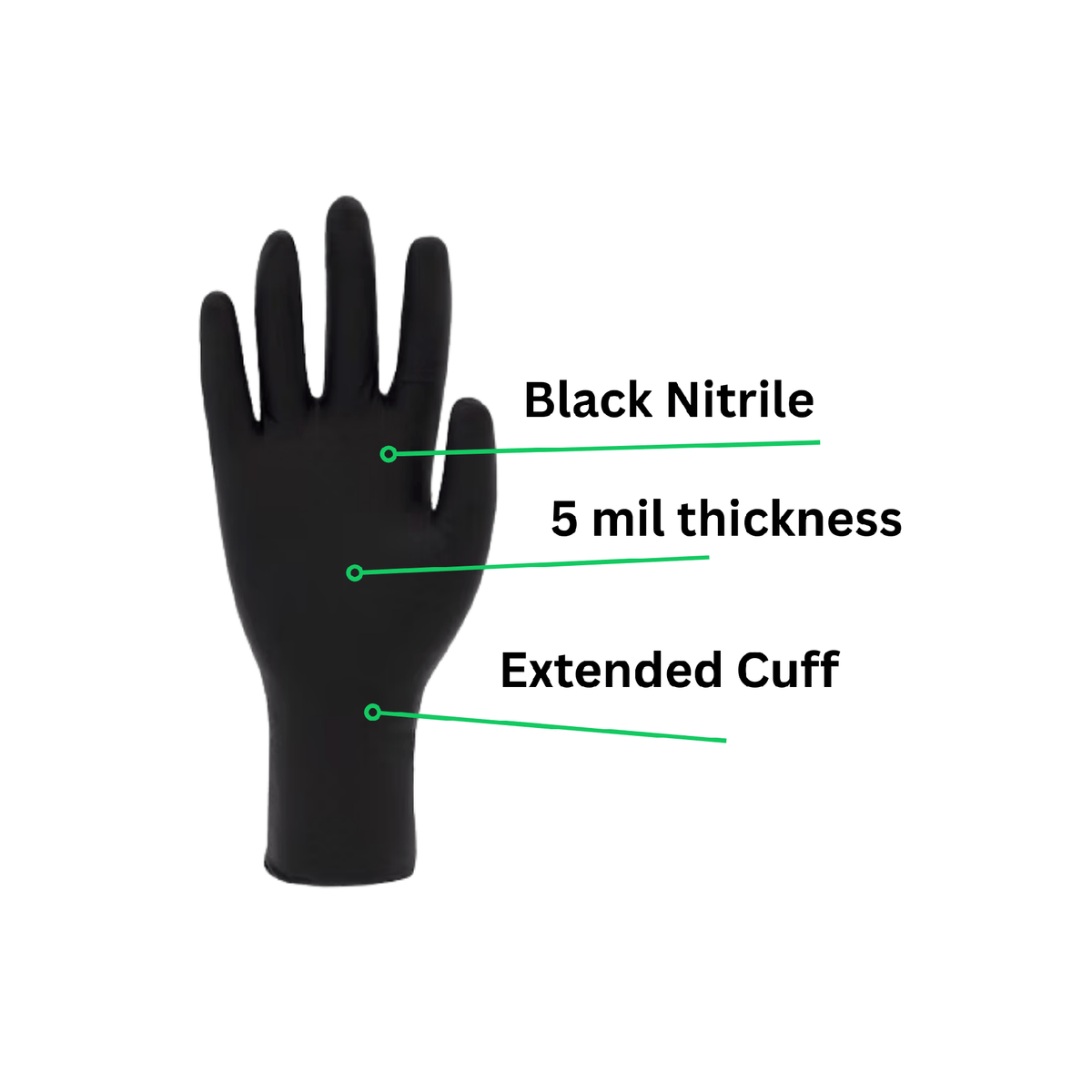 black nitrile 5 mil thickness and extended cuff