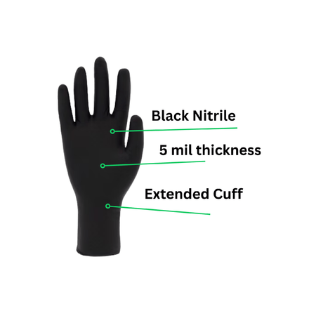 black nitrile 5 mil thickness and extended cuff