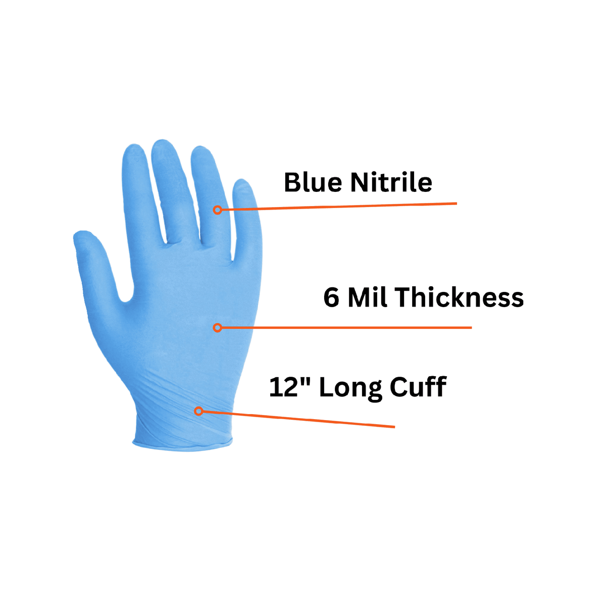 blue nitrile 6 mil thickness and 12 inch long cuff gloves