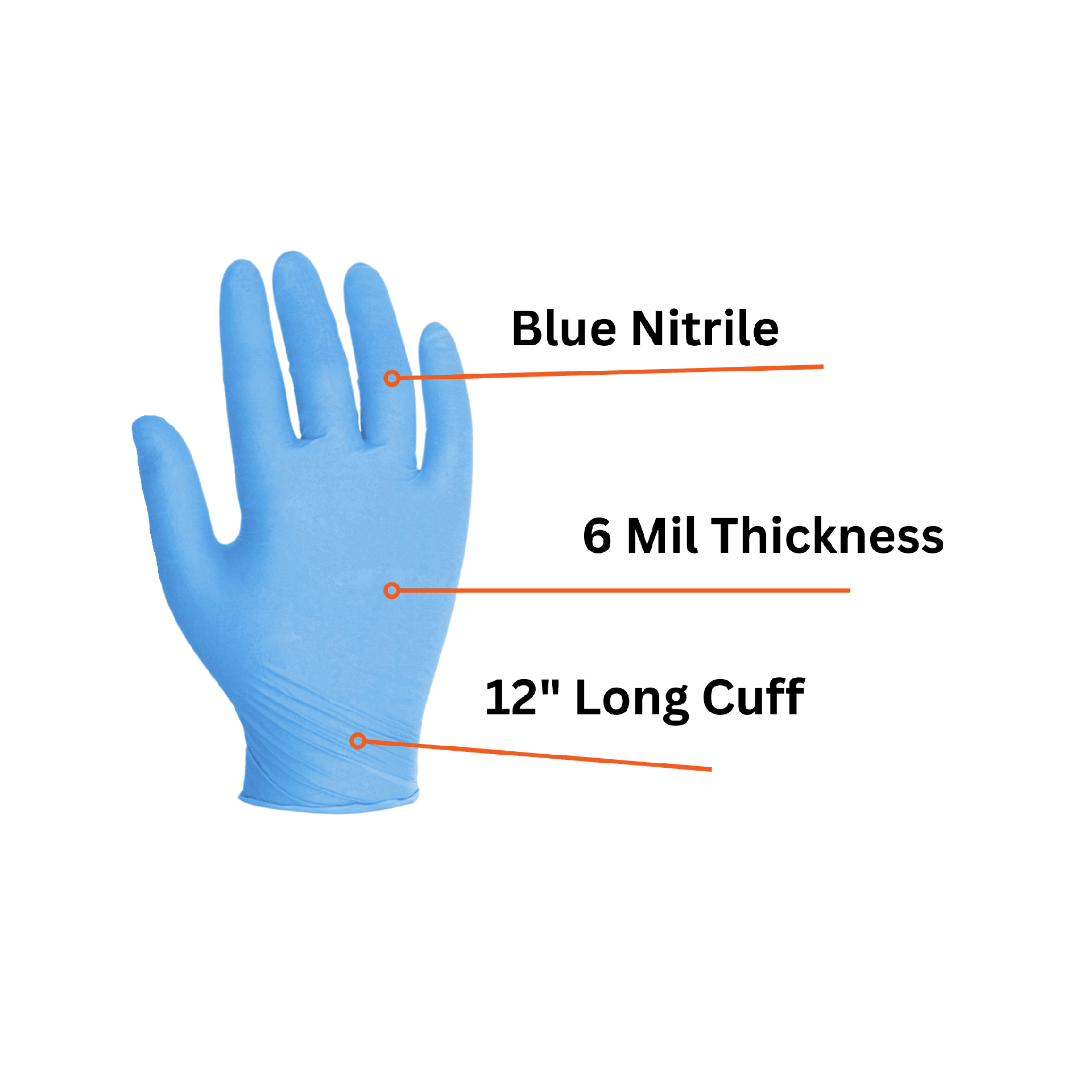 blue nitrile 6 mil thickness and 12 inch long cuff gloves