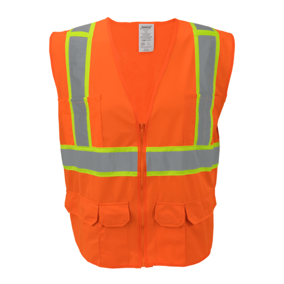 Orange Surveyor Safety Vest with Fabric Front and Mesh Back