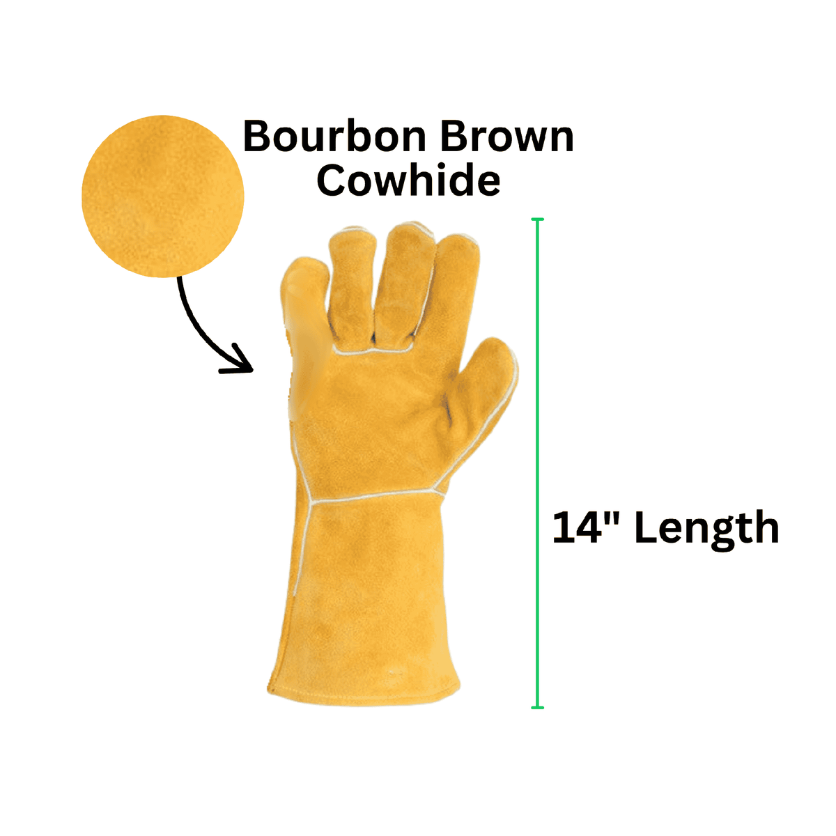 Brown Cowhide and length stick welding gloves