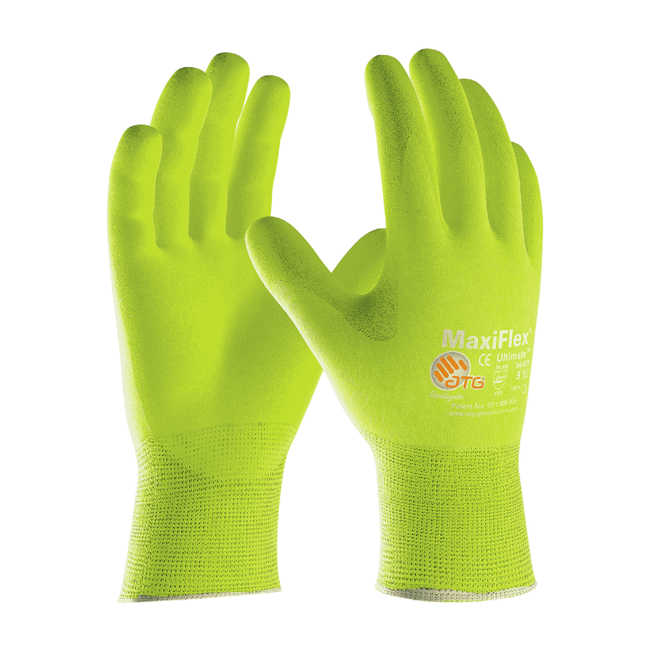 12 Pairs - MaxiFlex Ultimate Glove – Hi-Vis Touchscreen Work Gloves for Precision Handling and Breathable Comfort