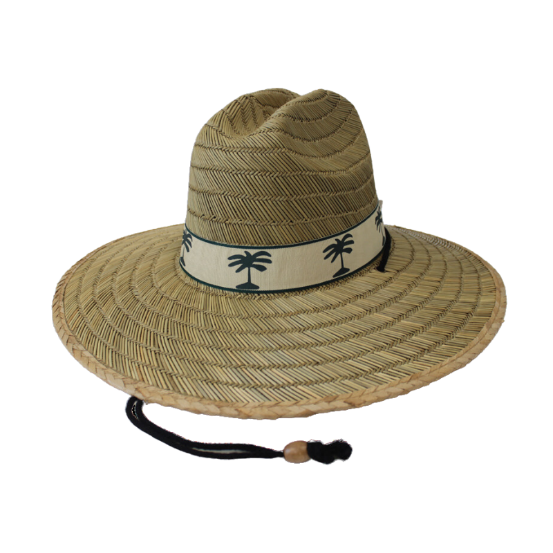 Straw Hat with Palm Trees Print Band
