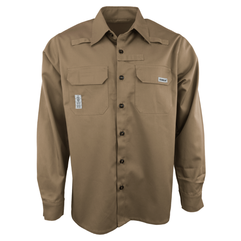 Khaki Flame Resistant Long Sleeve Button Up Shirt