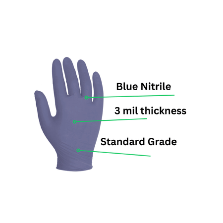 blue 3 mil and standard grade nitrile gloves