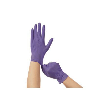 purple nitrile gloves pull