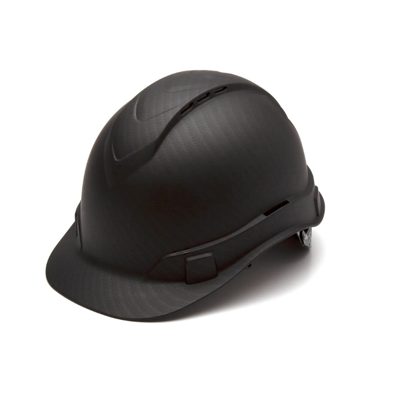 Vented Matte Black Graphite Pyramex Ridgeline Cap Style Hard Hat 4-Point Ratchet Suspension